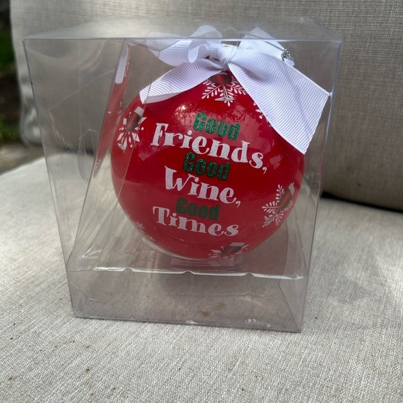Red and White Holiday wine Ornament with Friends Message - Picture 1 of 6